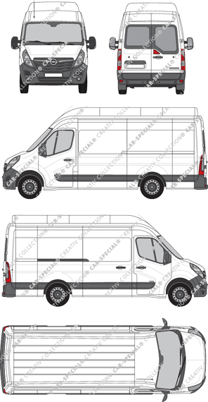 Opel Movano Cargo, RWD, van/transporter, L3H3, rear window, Rear Wing Doors, 1 Sliding Door (2019)