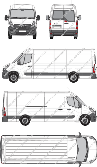Opel Movano Cargo, RWD, van/transporter, L4H2, rear window, Rear Wing Doors, 1 Sliding Door (2019)