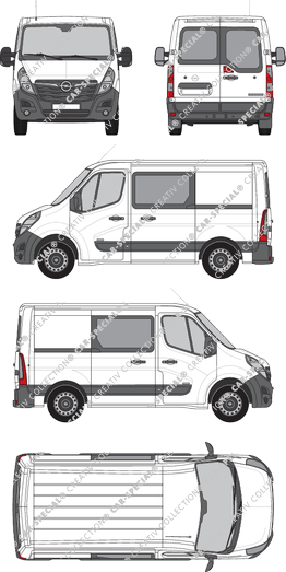 Opel Movano Cargo, FWD, fourgon, L1H1, Heck verglast, double cabine, Rear Wing Doors, 2 Sliding Doors (2019)