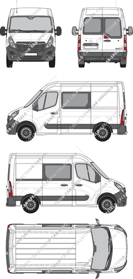 Opel Movano Cargo, FWD, Kastenwagen, L1H2, Heck verglast, Doppelkabine, Rear Wing Doors, 1 Sliding Door (2019)