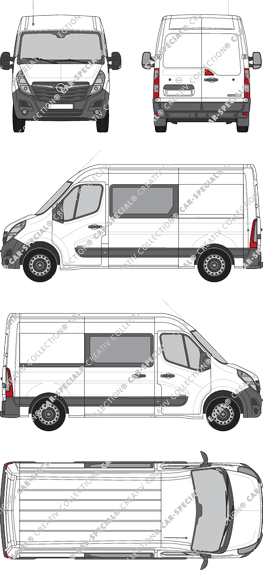 Opel Movano Cargo, FWD, fourgon, L2H2, double cabine, Rear Wing Doors, 1 Sliding Door (2019)