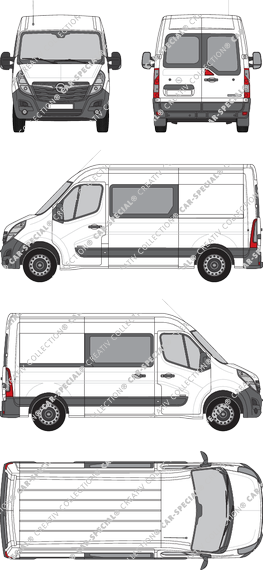 Opel Movano Cargo, FWD, van/transporter, L2H2, rear window, double cab, Rear Wing Doors, 1 Sliding Door (2019)