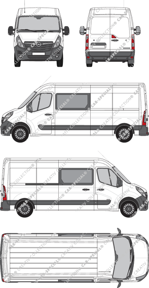 Opel Movano Cargo, FWD, furgón, L3H2, cabina doble, Rear Wing Doors, 1 Sliding Door (2019)