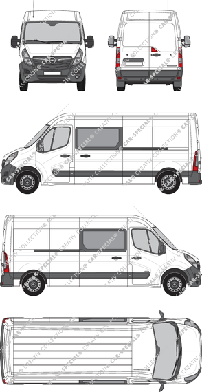 Opel Movano Cargo, FWD, furgón, L3H2, cabina doble, Rear Wing Doors, 2 Sliding Doors (2019)