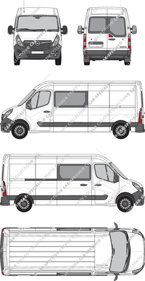 Opel Movano Cargo, FWD, van/transporter, L3H2, rear window, double cab, Rear Wing Doors, 1 Sliding Door (2019)
