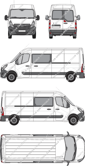 Opel Movano Cargo, FWD, van/transporter, L3H2, rear window, double cab, Rear Wing Doors, 2 Sliding Doors (2019)