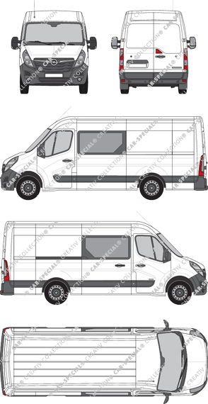Opel Movano Cargo, RWD, van/transporter, L3H2, double cab, Rear Wing Doors, 1 Sliding Door (2019)