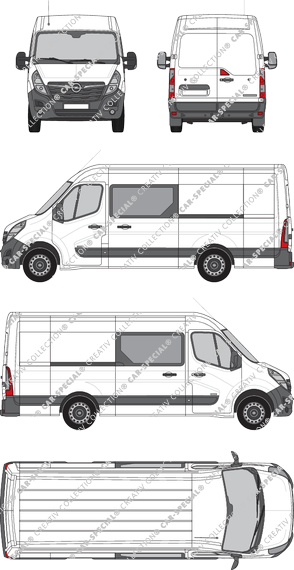 Opel Movano Cargo, RWD, fourgon, L3H2, double cabine, Rear Wing Doors, 2 Sliding Doors (2019)