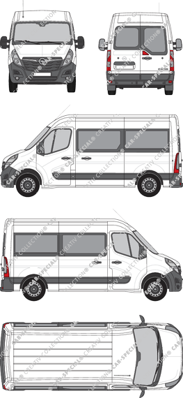 Opel Movano Combi, minibus, L2H2, Rear Wing Doors, 2 Sliding Doors (2019)