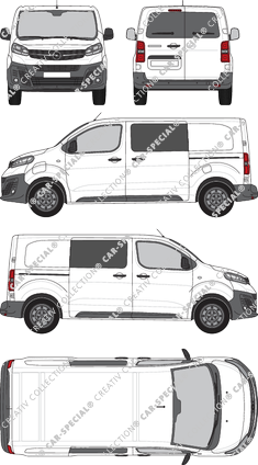 Opel Vivaro-e Cargo, van/transporter, M, rear window, double cab, Rear Wing Doors, 2 Sliding Doors (2020)