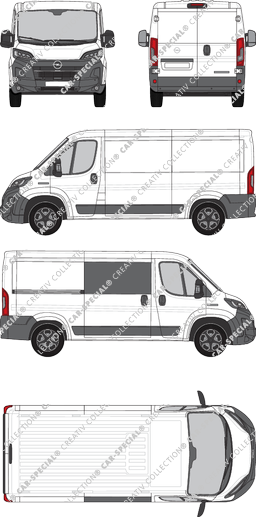 Opel Movano, Kastenwagen, L2H1, teilverglast rechts, Rear Wing Doors, 1 Sliding Door (2024)