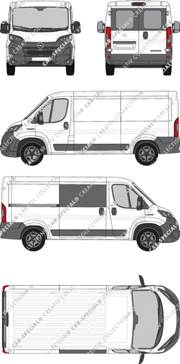 Opel Movano, furgón, L2H1, teilverglast rechts, Heck vergl., Rear Wing Doors, 1 Sliding Door (2024)