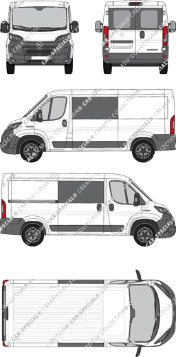 Opel Movano, van/transporter, L2H1, rear window, double cab, Rear Wing Doors, 1 Sliding Door (2024)