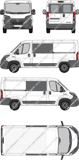 Opel Movano, van/transporter, L2H1, rear window, double cab, Rear Wing Doors, 2 Sliding Doors (2024)