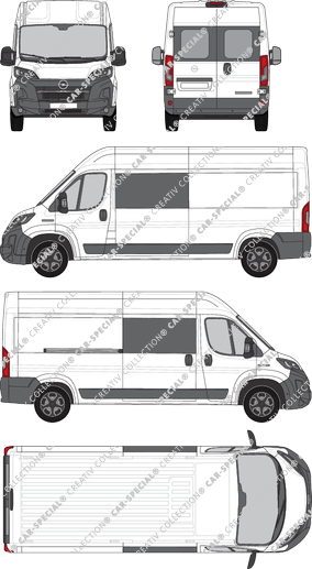 Opel Movano, van/transporter, L3H2, rear window, double cab, Rear Wing Doors, 1 Sliding Door (2024)