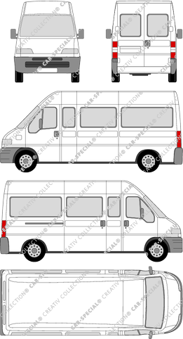 Peugeot Boxer 350 LH, 350 LH, Kleinbus, tetto alto, empattement long, vitré, Rear Wing Doors, 1 Sliding Door (1994)