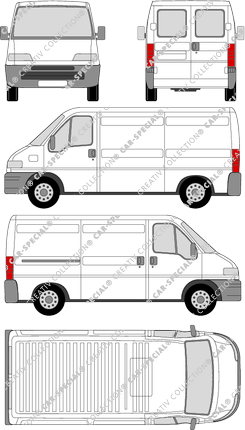 Peugeot Boxer 320 M, 320 M, furgón, paso de rueda largo, ventana de parte trasera, Rear Wing Doors, 1 Sliding Door (1994)