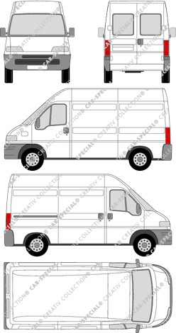 Peugeot Boxer 320 MH, 320 MH, furgón, tejado alto, paso de rueda medio, ventana de parte trasera, Rear Wing Doors, 1 Sliding Door (1994)