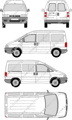 Peugeot Expert, minibus, Rear Wing Doors, 1 Sliding Door (1995)