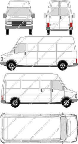 Peugeot J5 puerta única, trasera, puerta única, trasera, furgón, tejado alto, largo, ventana de parte trasera, Rear Wing Doors (1982)