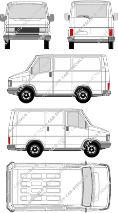 Peugeot J5, furgone, vitre arrière, Rear Flap, 1 Sliding Door (1982)