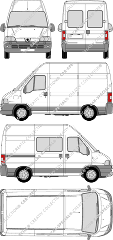 Peugeot Boxer 290 CS/330 CS, 290 CS/330 CS, furgón, tejado alto, paso de rueda corto, Heck verglast, rechts teilverglast, 1 Sliding Door (2002)