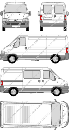 Peugeot Boxer 330 M, 330 M, van/transporter, medium wheelbase, Heck verglast, rechts teilverglast, 1 Sliding Door (2002)