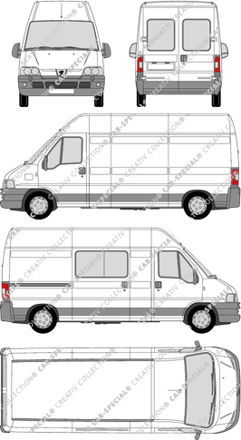 Peugeot Boxer 330 LH/350 LH, 330 LH/350 LH, van/transporter, long wheelbase, Heck verglast, rechts teilverglast, 1 Sliding Door (2002)