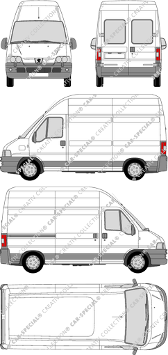 Peugeot Boxer 350 MHS, 350 MHS, furgón, tejado alto, paso de rueda medio, ventana de parte trasera, 1 Sliding Door (2002)