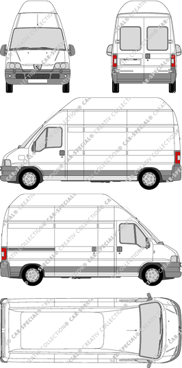 Peugeot Boxer 350 LHS, 350 LHS, furgón, tejado alto, paso de rueda largo, ventana de parte trasera, 1 Sliding Door (2002)