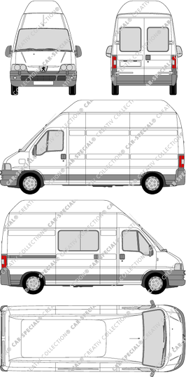 Peugeot Boxer 350 LHS, 350 LHS, furgón, tejado alto, paso de rueda largo, Heck verglast, rechts teilverglast, 1 Sliding Door (2002)