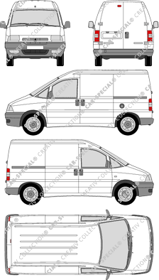 Peugeot Expert, furgón, sin ventana al parte trasera, Rear Wing Doors, 2 Sliding Doors (1995)
