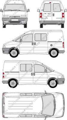 Peugeot Expert, minibus, rear window, double cab, Rear Wing Doors, 2 Sliding Doors (1995)