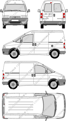 Peugeot Expert, furgón, ventana de parte trasera, Rear Wing Doors, 2 Sliding Doors (1995)