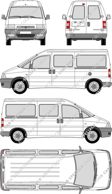 Peugeot Expert, minibus, long, glazed, Rear Wing Doors, 2 Sliding Doors (1995)