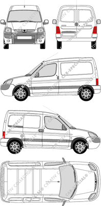 Peugeot Partner, van/transporter, Rear Wing Doors, 1 Sliding Door (2002)