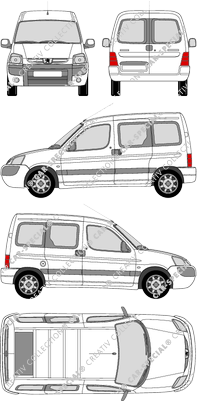 Peugeot Partner, Kleinbus, vitré, Rear Wing Doors, 2 Sliding Doors (2002)