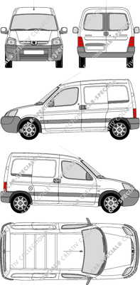 Peugeot Partner, van/transporter, rear window, Rear Wing Doors, 2 Sliding Doors (2002)