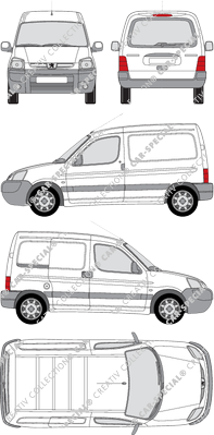 Peugeot Partner, van/transporter, rear window, Rear Flap, 1 Sliding Door (2002)