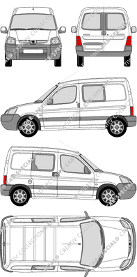 Peugeot Partner, van/transporter, rear window, double cab, Rear Wing Doors, 1 Sliding Door (2002)