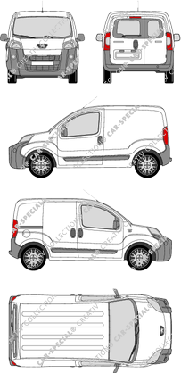 Peugeot Bipper, furgone, vitre arrière, Rear Wing Doors, 1 Sliding Door (2007)