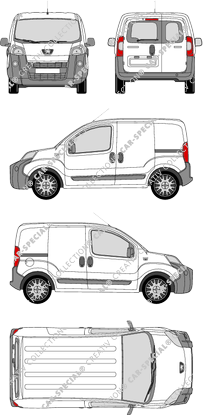 Peugeot Bipper, furgone, vitre arrière, Rear Wing Doors, 2 Sliding Doors (2007)