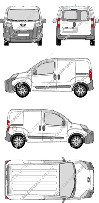 Peugeot Bipper, furgón, ventana de parte trasera, Rear Wing Doors, 2 Sliding Doors (2007)