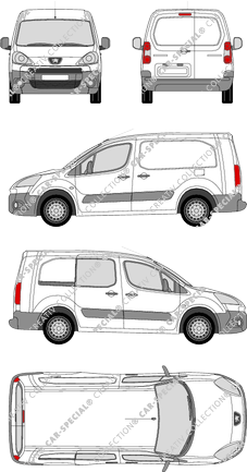 Peugeot Partner, Kastenwagen, L2, rechts teilverglast, Rear Wing Doors, 1 Sliding Door (2008)