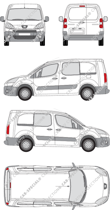 Peugeot Partner, furgón, L2, ventana de parte trasera, cabina doble, Rear Wing Doors, 2 Sliding Doors (2008)