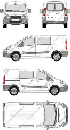 Peugeot Expert, furgón, L1H1, ventana de parte trasera, cabina doble, Rear Wing Doors, 1 Sliding Door (2012)