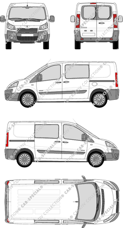 Peugeot Expert, van/transporter, L1H1, rear window, double cab, Rear Wing Doors, 2 Sliding Doors (2012)