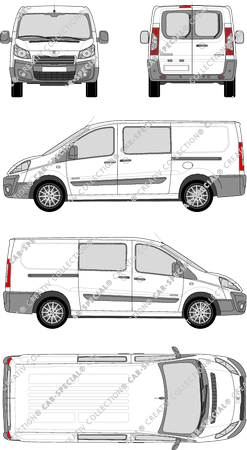 Peugeot Expert, furgón, L2H1, ventana de parte trasera, cabina doble, Rear Wing Doors, 2 Sliding Doors (2012)