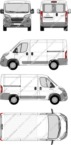 Peugeot Boxer, van/transporter, L1H1, rear window, Rear Wing Doors, 2 Sliding Doors (2014)