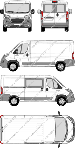 Peugeot Boxer, furgone, L2H1, Heck verglast, rechts teilverglast, Rear Wing Doors, 1 Sliding Door (2014)